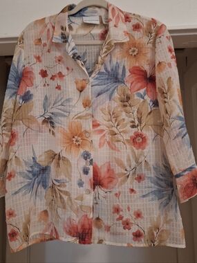 Alfred Dunner Pink and Beige Floral Blouse 12